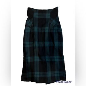 Diane von Furstenberg 100% Wool Black Green Plaid Skirt 2